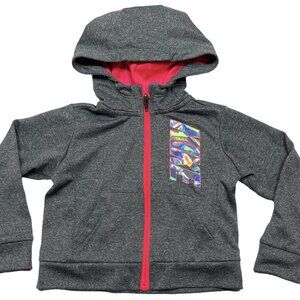 NIKE Dri Fit Girl Size 2T Gray Pink Zip Up Hoodie Hooded Pockets Jacket
